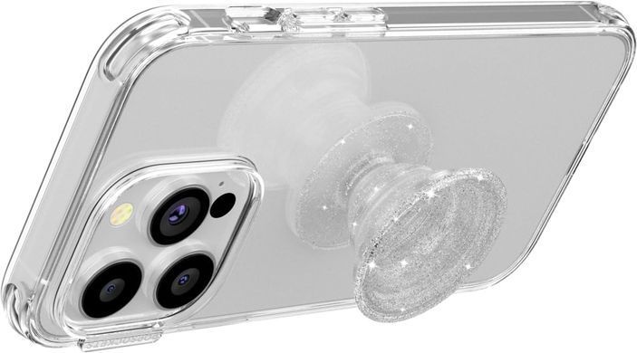 Тримач для телефону PopSockets Adhesive PopGrip - Clear Glitter Silver