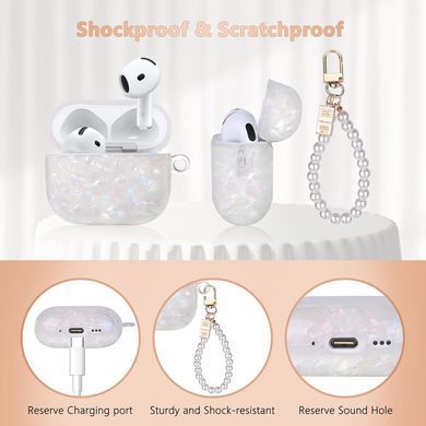Чехол силиконовый со шнурком из жемчужен для AirPods 4 - Жемчужный