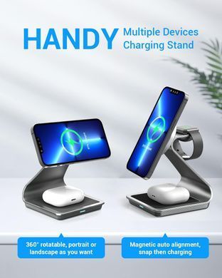 Бездротова зарядка алюмінієва 3 в 1 для iPhone з MagSafe + Apple Watch + AirPods - Срібляста