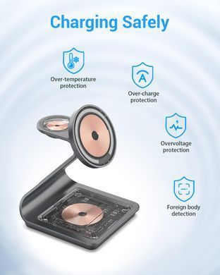 Бездротова зарядка алюмінієва 3 в 1 для iPhone з MagSafe + Apple Watch + AirPods - Срібляста