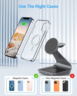 Бездротова зарядка алюмінієва 3 в 1 для iPhone з MagSafe + Apple Watch + AirPods - Срібляста