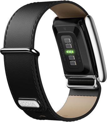 Ремешок Whoop LeatherLuxe Straight Band | Black/Cream with Titanium S/M для Whoop 5.0 One/Peak/MG Life