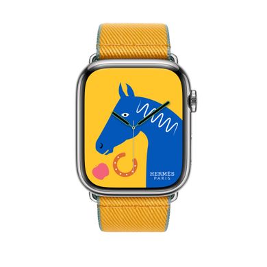Ремінець Apple Watch Hermès - 45mm Jaune d'Or/Bleu Jean Twill Jump Single Tour (MWQY3)