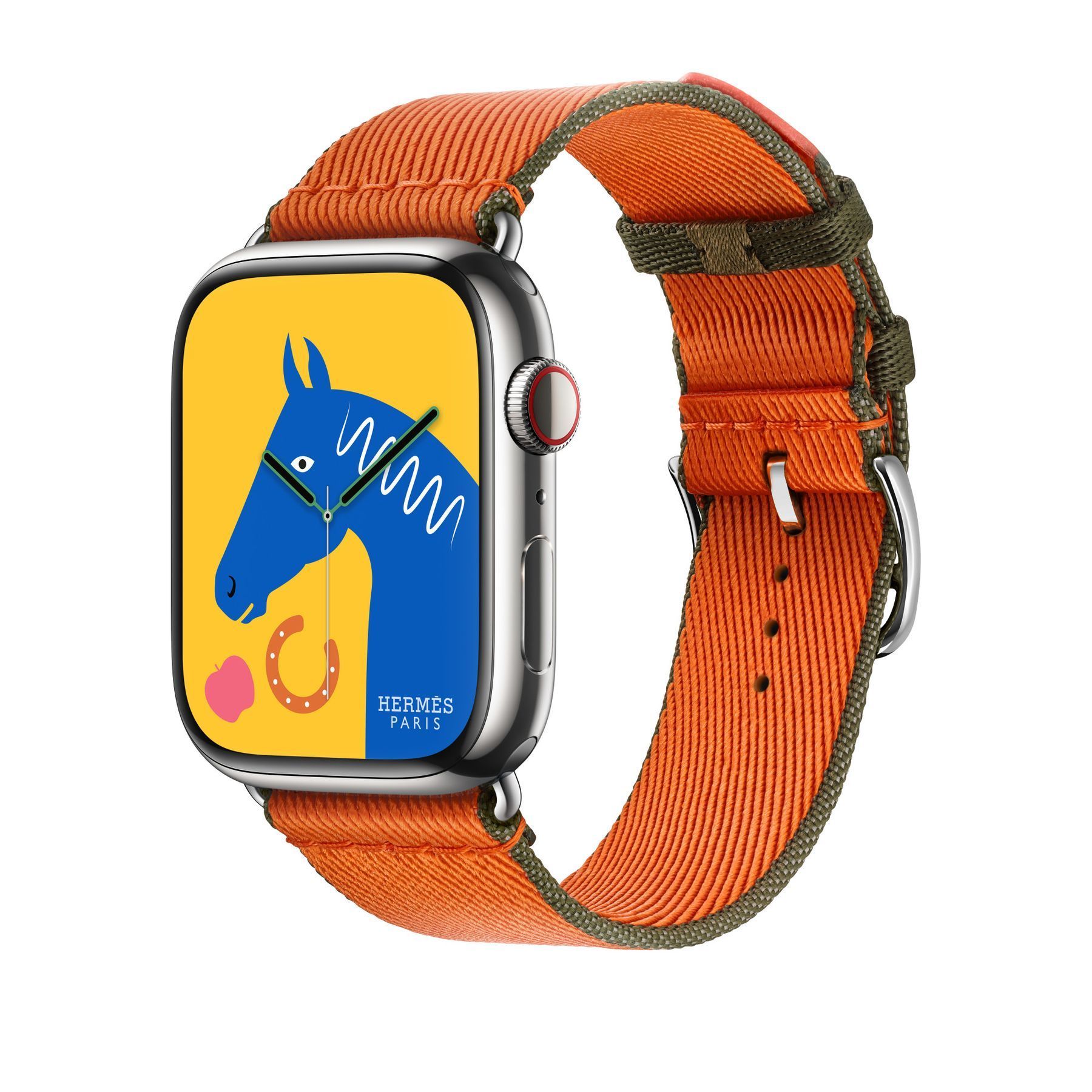HERMES エルメス 2022SS ポワント アシンメトリック ᐉ Купити Ремінець Apple Watch Hermès - 45mm Orange/Kaki Twill