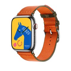 Ремешок Apple Watch Hermès - 45mm Orange/Kaki Twill Jump Single Tour (MTHK3)