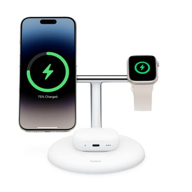 Бездротовий зарядний пристрій Belkin BoostCharge Pro 3-in-1 Magnetic Charging Stand - White (HRGH2)