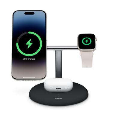 Беспроводное зарядное устройство Belkin BoostCharge Pro 3-in-1 Magnetic Charging Stand - Black (HRGR2)