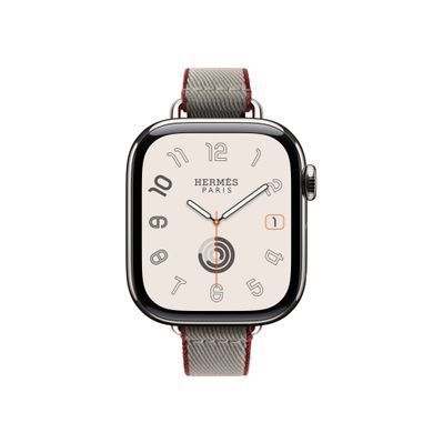 Ремінець Apple Watch Herm&egrave;s - 42mm Gris Meyer/Rouge Grenat Twill Jump Attelage Single Tour (MGGW4)