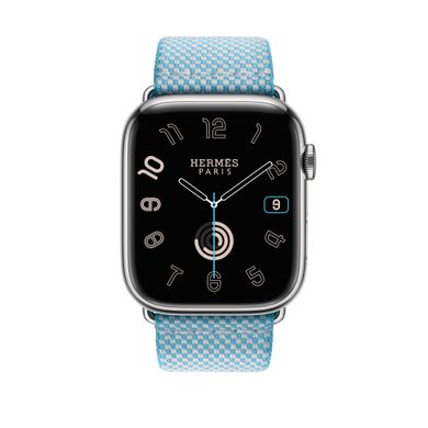Ремінець Apple Watch Hermès - 45mm Bleu Céleste/Écru Toile H Single Tour (MWNW3)