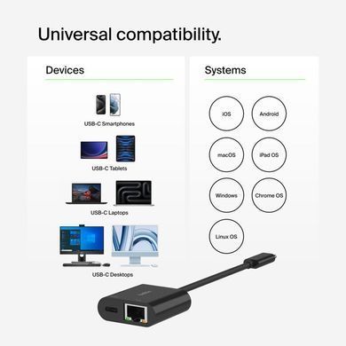 Сетевой адаптер Belkin Connect USB-C to Ethernet + Charge Adapter 100W