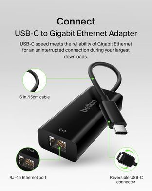 Сетевой адаптер Belkin USB-C to Gigabit Ethernet Adapter - Black