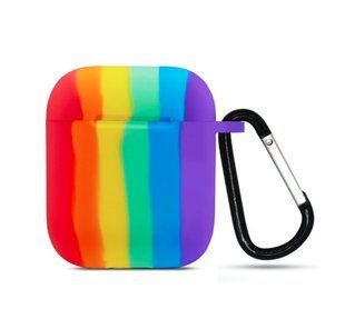 Чехол силиконовый с карабином для AirPods 1 / 2 - Радужный