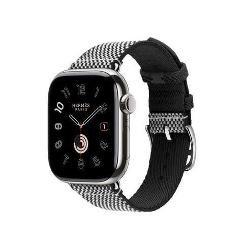 2461 Apple Watch エルメス　ブラック　黒　HERMES レザー ᐉ Купити Ремінець Apple Watch Hermès - 42mm Noir/Écru Toile H