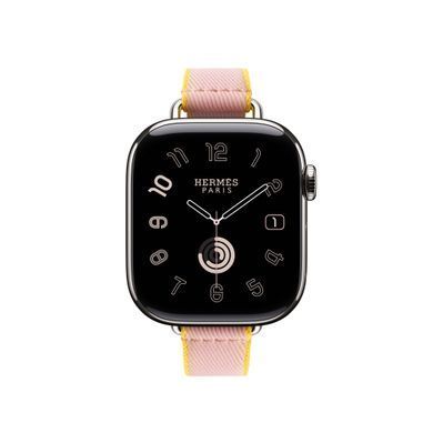Ремешок Apple Watch Herm&egrave;s - 42mm Rose Sakura/Jaune de Naples Twill Jump Attelage Single Tour (MDFN4)