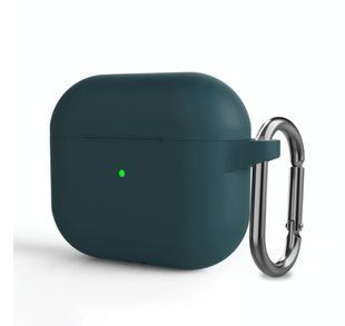 Чехол силиконовый с карабином для AirPods 3 - Темно-зеленый